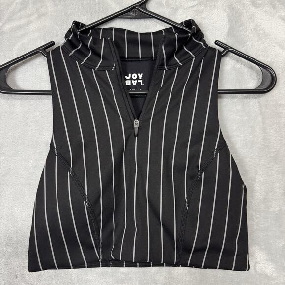 Joy Lab Athletic Top Womens Small Black White Stripes Cropped Zipper Padded - Picture 1 of 6